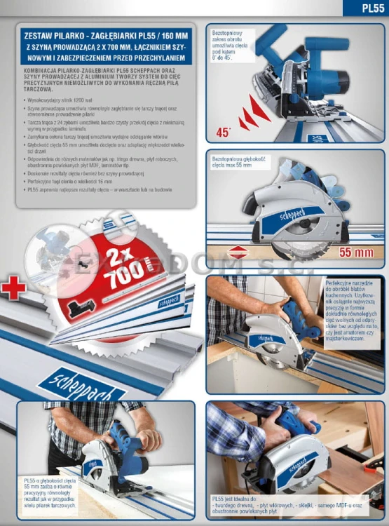  Pilarko - zagłębiarka 1200W 160mm Scheppach PL55 + szyna prowadząca