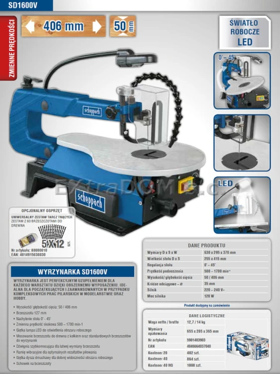  Wyrzynarka precyzyjna stołowa Scheppach SD1600V