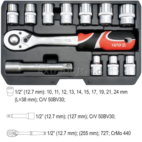 Zestaw narzędziowy Yato 1/2'' 12 cz. w walizce 38671