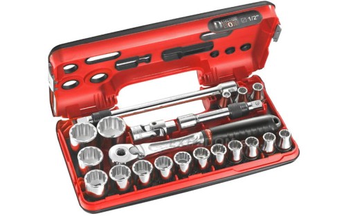  Klucze nasadowe Facom z grzechotką 1/2" nasadki 12-kątne Facom 8-32mm 21 cz. SL.DBOX501