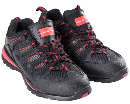 Półbuty robocze ochronne Lahti Pro kat. SB SRA buty skórzane OXFORD czarno-czerwone L30402