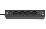 Przedłużacz listwowy z USB ECO-Line 4 gniazda 1,5m czarny Brennenstuhl 1153244006