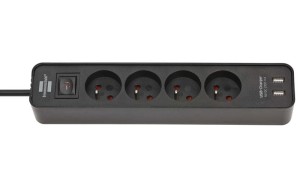 Przedłużacz listwowy z USB ECO-Line 4 gniazda 1,5m czarny Brennenstuhl 1153244006