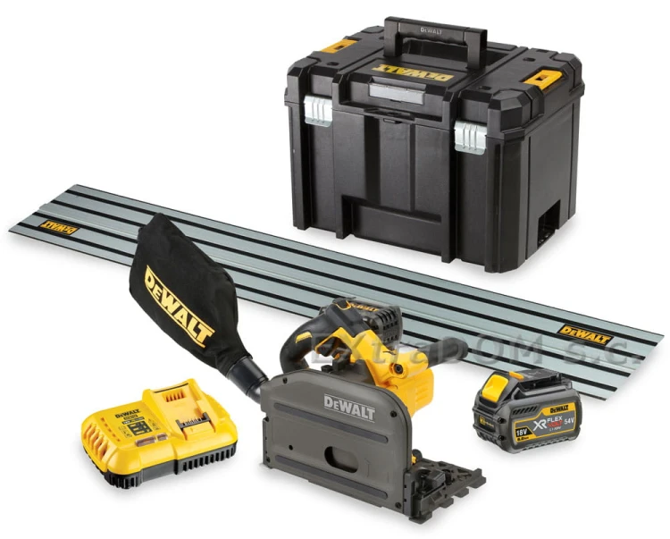 DEWALT zagłębiarka akumulatorowa 165mm XR FlexVolt 54V DCS520T2R-QW 2 aku. 6,0Ah, ładowarka, szyna prowadząca i kufer TSTAK