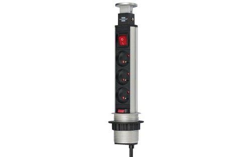Przedłużacz kolumnowy Tower Power z łądowarką USB Brennenstuhl 3 gniazda, przewód 2m H05VV-F 3G1,5 z wyłącznikiem 1396201013