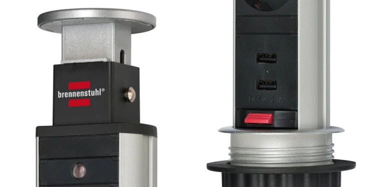 Przedłużacz kolumnowy Tower Power z łądowarką USB Brennenstuhl 3 gniazda, przewód 2m H05VV-F 3G1,5 z wyłącznikiem 1396201013