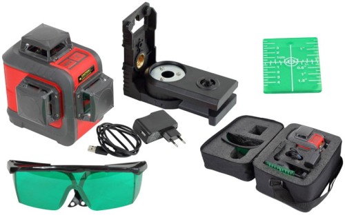 Poziomica laserowa laser linowy 3 x 360 3D Proline zielony, zasięg 20 m 15169
