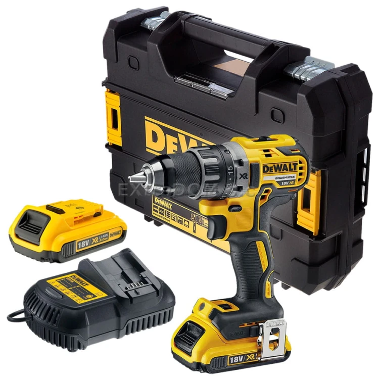 DEWALT wiertarko - wkrętarka 18V bezszczotkowa XR 2 bat 5,0Ah 13mm 2 biegi KUFER DCD791P2-QW