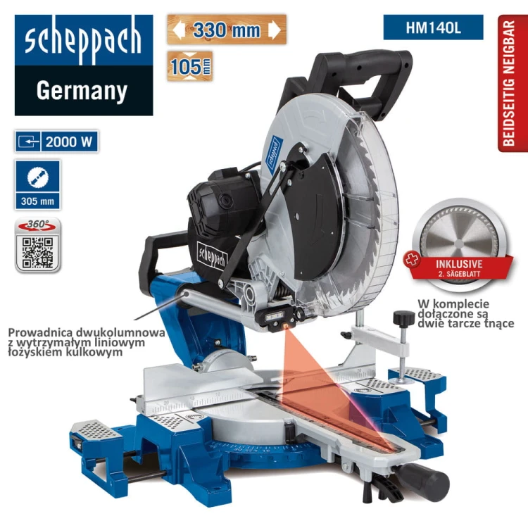 Piła ukośna ukośnica przesuwna Scheppach 305mm 2000W HM140L 5901218901