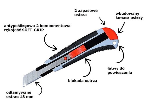 Nóż na odłamywane ostrza segmentowe 18mm Abraboro rękojeść SOFT-GRIP 00000118