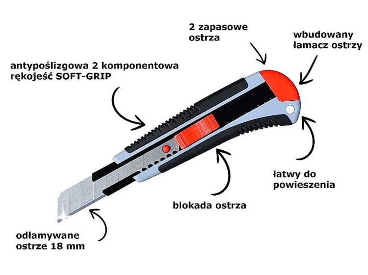 Nóż na odłamywane ostrza segmentowe 18mm Abraboro rękojeść SOFT-GRIP 00000118
