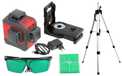 Poziomica laserowa laser linowy 3 x 360 3D Proline zielony, zasięg 20 m 15169