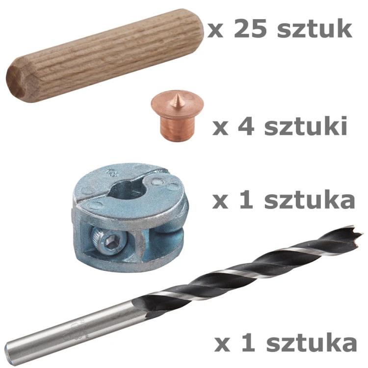 Super zestaw Wolfcraft: przyrząd + zestaw do połączeń kołkowych 4640000 + 2917000