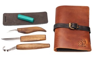 Zestaw 3 narzędzi do rzeźbienia łyżek, z akcesoriami, etui ze skóry Beaver Craft S13X