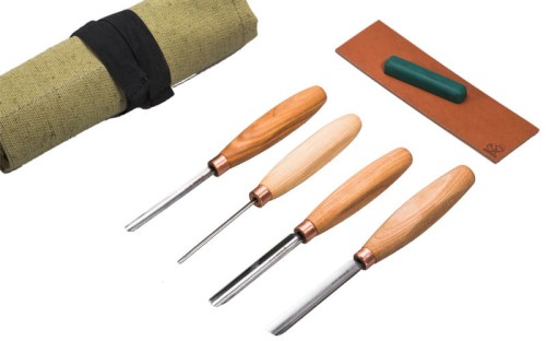 Zestaw 4 dłut profilowych prostych do rzeźbienia wraz z akcesoriami w etui BeaverCraft SC02