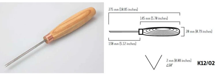 Dłuto rzeźbiarskie krótkie profil V proste 2mm BeaverCraft K12/02