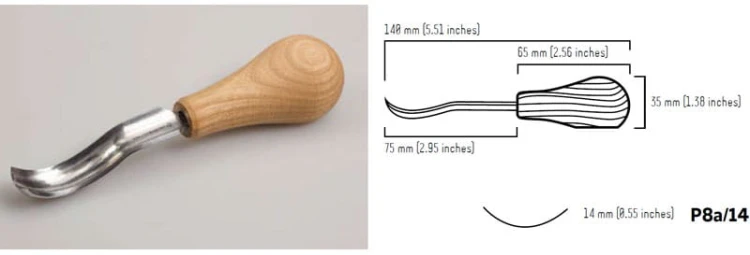 Dłuto do drzeworytu krótkie profilowe wygięte 14mm BeaverCraft P8А/14