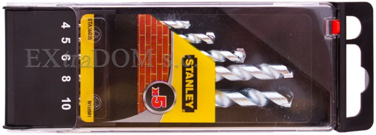 Wiertła do muru, cegły, pustaka Stanley kpl. 5 szt. z uchwytem walcowym STA56035