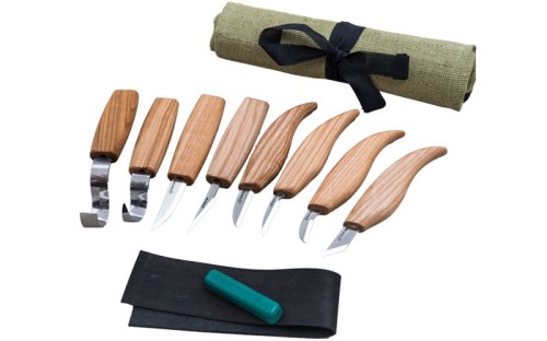Zestaw 8 noży do rzeźbienia i drążenia łyżek z akcesoriami do polerowania w etui BeaverCraft S08