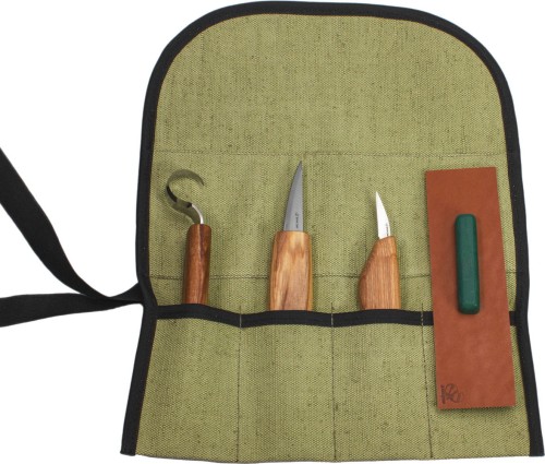 Zestaw 3 noży do rzeźbienia łyżek z akcesoriami do polerowania w etui BeaverCraft S17