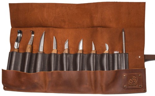 Zestaw 8 noży do rzeźbienia BeaverCraft z akcesoriami do ostrzenia, etui ze skóry S18X