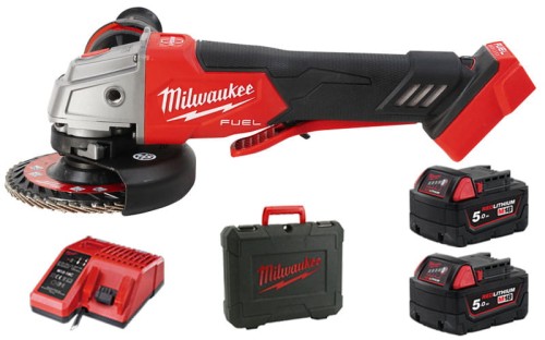 Szlifierka kątowa z regulacją obrotów Milwaukee 125mm 18V 2x akumulator 5,0Ah, ładowarka w walizce M18FSAGV125XPDB-502X