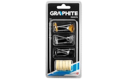 Szczotki druciane, filc do mikro szlifierki GRAPHITE kpl. 15 szt. 55H078
