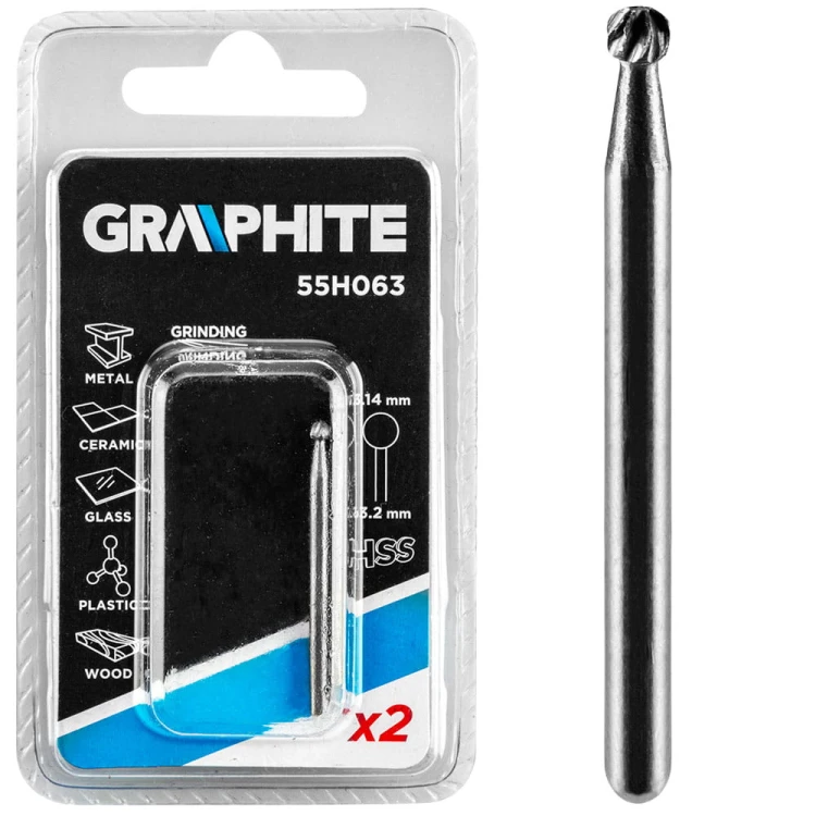 Frez precyzyjny kulowy 3,14 mm HSS Graphite kpl. 2 szt. 55H063