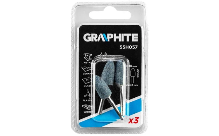 Kamień szlifierski owalny "pocisk" 10 x 20 mm Graphite kpl. 3 szt. 55H057