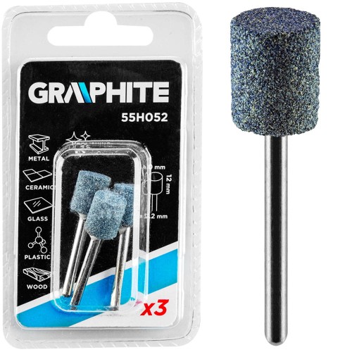 Kamień szlifierski cylindryczny "walec" 10 x 12 mm Graphite kpl. 3 szt. 55H052