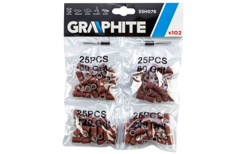 Taśma szlifierska na sztyfcie 6,3 mm Graphite kpl. 102 cz. MIX gradacji 55H076
