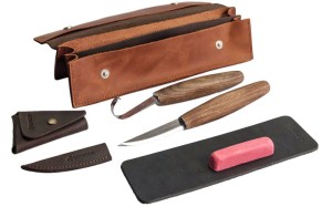 Zestaw do rzeźbienia łyżek - 2 noże z akcesoriami do polerowania + etui ze skóry BeaverCraft S01X