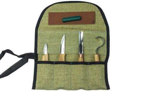 Zestaw 4 noży do rzeźbienia łyżek z akcesoriami do polerowania w etui BeaverCraft S43