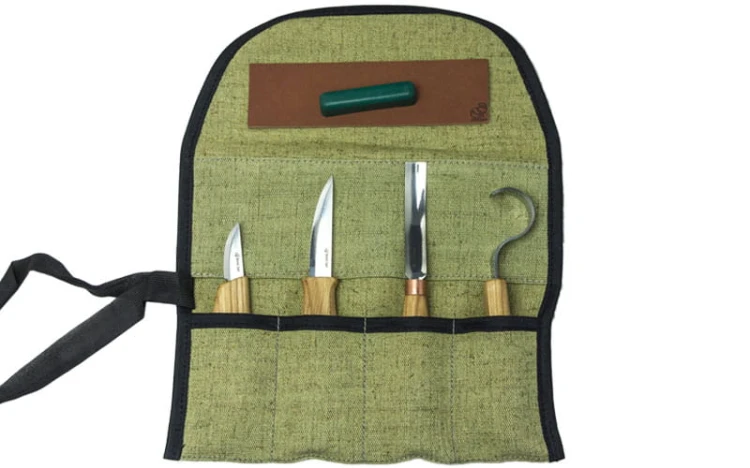 Zestaw 4 noży do rzeźbienia łyżek z akcesoriami do polerowania w etui BeaverCraft S43