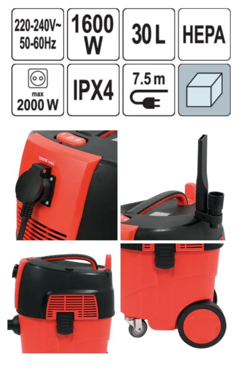 Odkurzacz warsztatowy z otrząsaniem filtra Yato 1600W 30L YT-85716