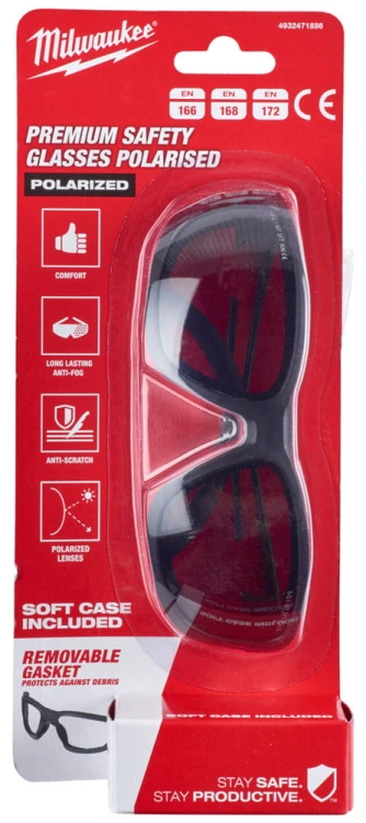 Okulary ochronne Premium z uszczelką przyciemniane Milwaukee polaryzacyjne 4932471886