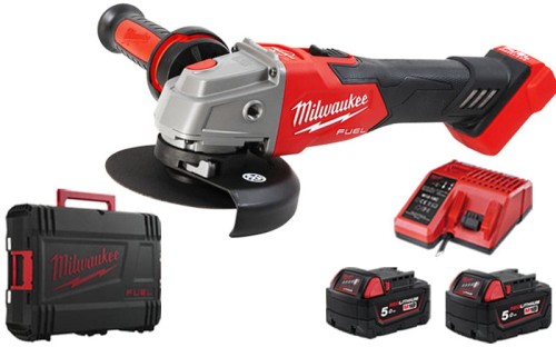 Szlifierka kątowa z hamulcem Milwaukee 18V M18FSAG125XB-502X silnik bezszczotkowy 2x aku 5,0Ah, ładowarka, walizka 4933478430