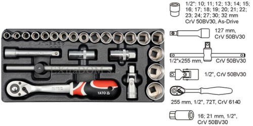 Zestaw narzędzi do szuflady 24 cz. - nasadki i akcesoria 1/2" Yato YT-5537