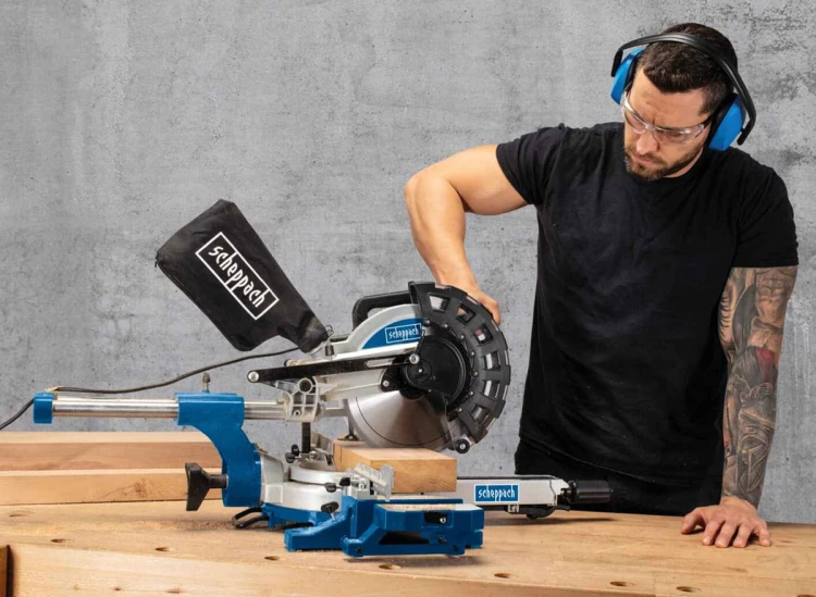 Pilarka ukośna ukośnica przesuwna Scheppach 255mm SOFT START HM254 2 tarcze + stół maszynowy UMF1550