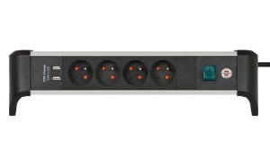 Przedłużacz biurowy Alu-Office-Line z 4 gniazdami z wyłącznikiem, 2 gniazda USB 1,8m Brennenstuhl 1391044410