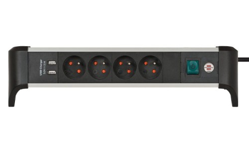 Przedłużacz biurowy Alu-Office-Line z 4 gniazdami z wyłącznikiem, 2 gniazda USB 1,8m Brennenstuhl 1391044410