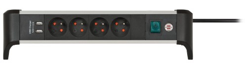 Przedłużacz biurowy Alu-Office-Line z 4 gniazdami z wyłącznikiem, 2 gniazda USB 1,8m Brennenstuhl 1391044410