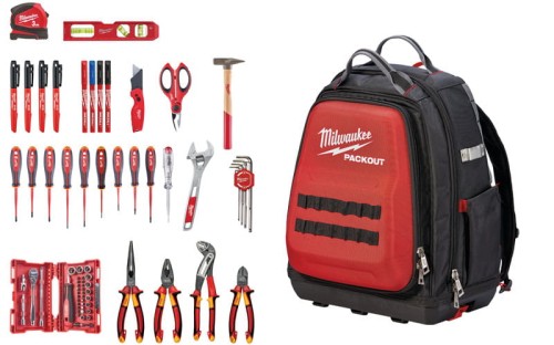 Zestaw narzędzi dla elektryka 76 części Milwaukee + plecak narzędziowy PACKOUT monterski