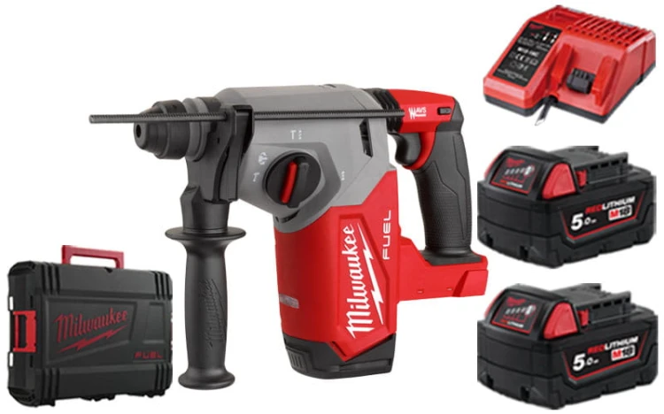 Młotowiertarka SDS-Plus Milwaukee 2,5J 18V M18FH 2x aku 5,0Ah, ładowarka, walizka