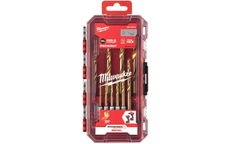 Wiertła do metalu Milwaukee Shockwave HSS-G TiN RED z uchwytem HEX zestaw 10szt. 4932493865