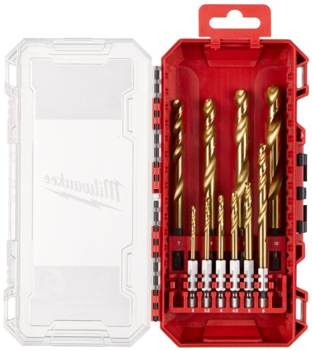 Wiertła do metalu Milwaukee Shockwave HSS-G TiN RED z uchwytem HEX zestaw 10szt. 4932493865