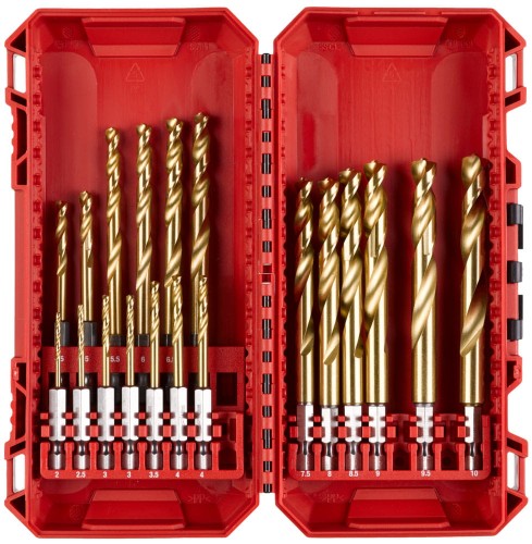 Wiertła do metalu Milwaukee Shockwave HSS-G TITANIUM RED HEX z uchwytem HEX 1/4" zestaw 19szt. 4932499763