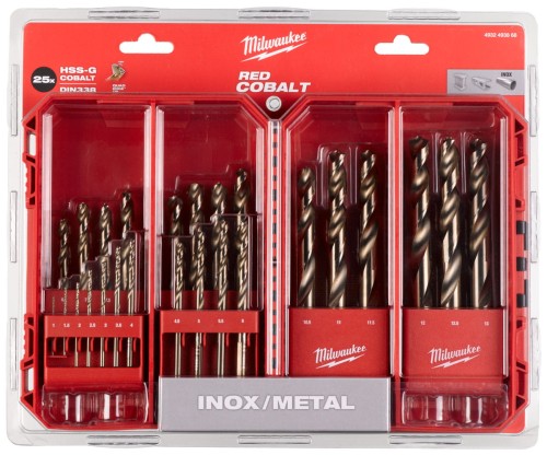 Wiertła do metalu Milwaukee HSS-G RED COBALT zestaw 25 szt. 1-13mm w kasecie 4932493868