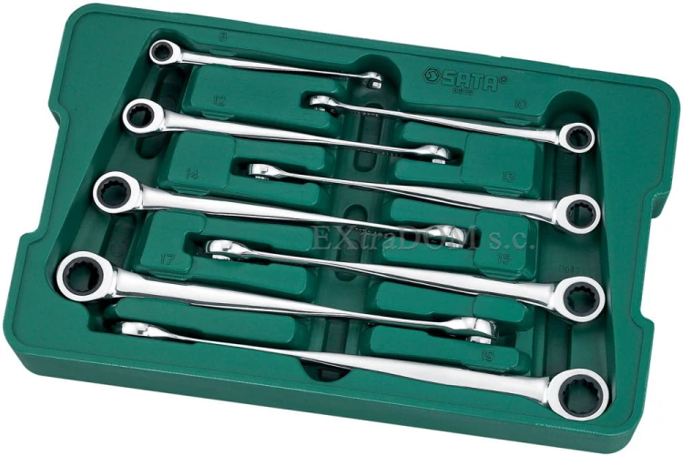 Klucze płasko - oczkowe XL X-BEAM z grzechotką Sata kpl. 8 szt.08015 