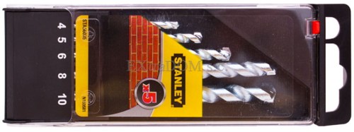 Wiertła do muru, cegły, pustaka Stanley kpl. 5 szt. z uchwytem walcowym STA56035